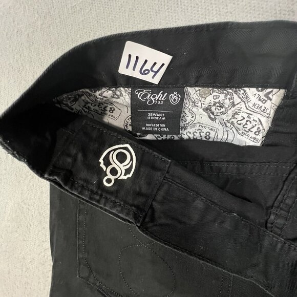 Eight 732 Shorts Men Sz 38 Black Denim Embroidered Leg Hip Hop Baggy Jeans - Picture 7 of 9